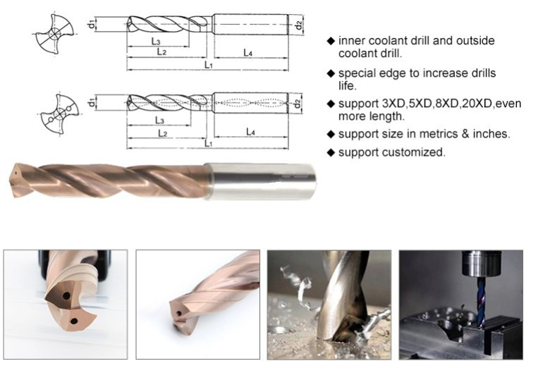 High Performance Carbide Drill With Coolant Hole Oil Rig Twist Drill Bits Internal Drilling Cutter For Woodworking