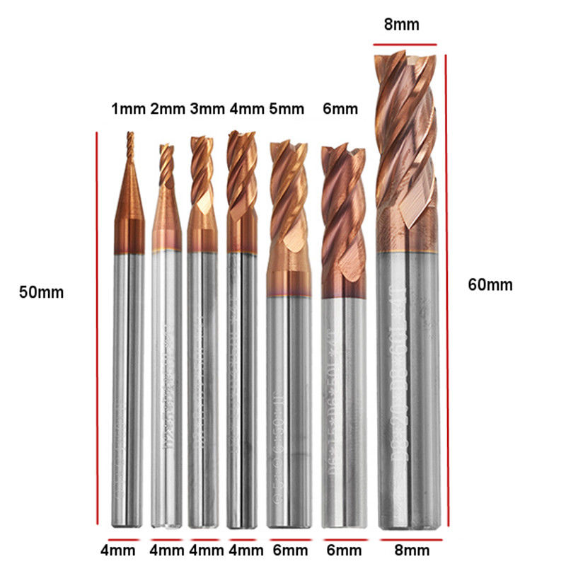 55 Hrc Solid Carbide End Mill / 4mm 4 Flute End Mill CNC Tools